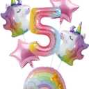 Unicorn Birthday Decorations for Girls Rainbow Unicorn Balloon Bouquet with Number 5 Foil Balloon 5th Birthday Party Supplies