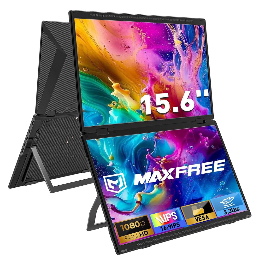 Maxfree M3 Laptop Screen Extender, 1080P FHD 15.6" Portable Dual Monitor with Type-C, HDMI, Plug & Play, VESA Mountable, Folding Dual Monitor for Laptop/PC/Windows/Mac(M1/M2/M3 Chip)/Phone/Ps4/Switch Dark Black