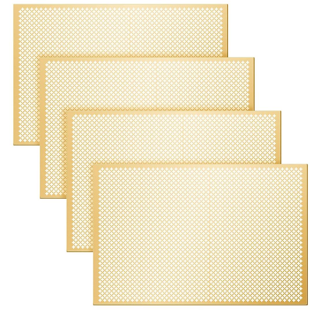 Gisafai 4 Pcs Cloverleaf Aluminum Sheet 2 Feet by 3 Feet Perforated Metal Sheets 0.02 Inch Thick Metal Mesh Aluminum Sheet Decorative for Indoor Outdoor (Gold)