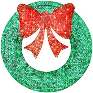  30in Pre-Lit Outdoor Christmas Wreath, LED Metal Holiday Decor w/ 100 Lights, Bow - Green