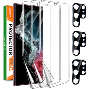 IMBZBK for Samsung Galaxy S22 Ultra 5G Screen Protector [Not Glass], 3 Flexible TPU Film with 3 Tempered Glass Camera Lens Protector, Fingerprint Suitable, Case Friendly [3+3 Pack]
