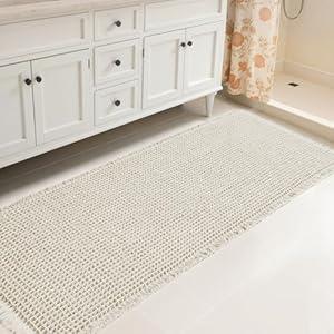 SUBRTEX Waffle Braided Bath Mat, 24" x 60" Soft Waffle Bath Rugs, Absorbent Non Slip Bathrooom Mats, Machine Washable Area Rug for Bathroom, Quick Dry, White