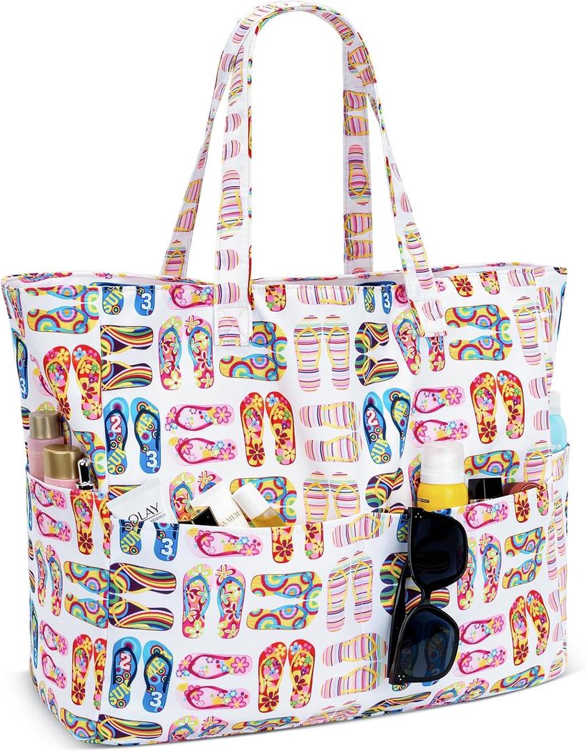 Iioscre Beach Bag for Women, Causal Hobo Pool Bags with Zipper Inner Pocket, Foldable Swim Tote Bag for Vacation Essentials