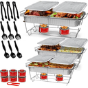 Large Full Size 33-Pcs Disposable Chaffing Buffet with-Covers, Utensils, Fuel Cans – Premium Chafing Dish Set for Events, Parties, Catering