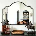 Chende Black Arched Mirror, 36'' x 24'' Decorative Wall Mirror with Wooden Frame, Modern Scalloped Mirror for Entryway, Living Room, Fireplace