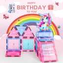 Unicorn Magnetic Tiles 49pcs Magical Unicorn Toys for Girls Aged 4-8, Magnetic Building Blocks, STEM Construction Toy with 4 Unicorn Dolls and Dragon, Diamond 3D Educational Gift for Girls & Boys