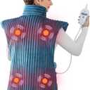 Dowin Heating Pads for Back Pain Relief, Wearable Electric Heating Pad with Massager, 24"x35" Extra Large Heated Pad for Neck and Shoulder Cramps, Auto-Shut Off, Machine Washable (Teal)