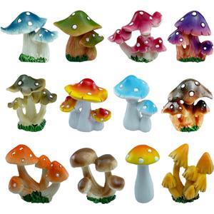 12 Pcs 1.5 to 1.8 Inch Resin Mushroom,Cute Mushrooms Fairy Garden Mushrooms Ornaments for Outdoor Decoration,Home Dcor,Cake Decoration,DIY Bonsai Craft