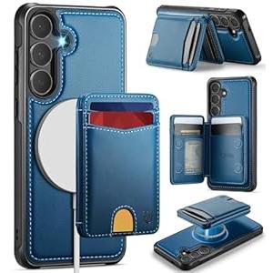 for Samsung Galaxy S25 Case Wallet Compatible with Magsafe, RFID Blocking Magnetic Card Holder 2 in 1 Detachable Kickstand Shockproof Phone Case for Galaxy S25 6.2" Blue