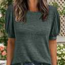 Womens Tops Summer Sweater Long Tunic Dressy Casual Blouses Business Cute Trendy Short Sleeve Shirt 2026 (Large, Green)