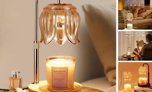 Candle Warmer Lamp with Timer Dimmable, Adjustable Height for Electric Gold