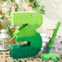 WinnerWhy Number Piata Decorations 16 Inch Gradient Green Piata with Blindfold Stick and Confetti for Birthday Baby Shower Safari Jungle Themed Party Supplies Centerpiece(Number 3)