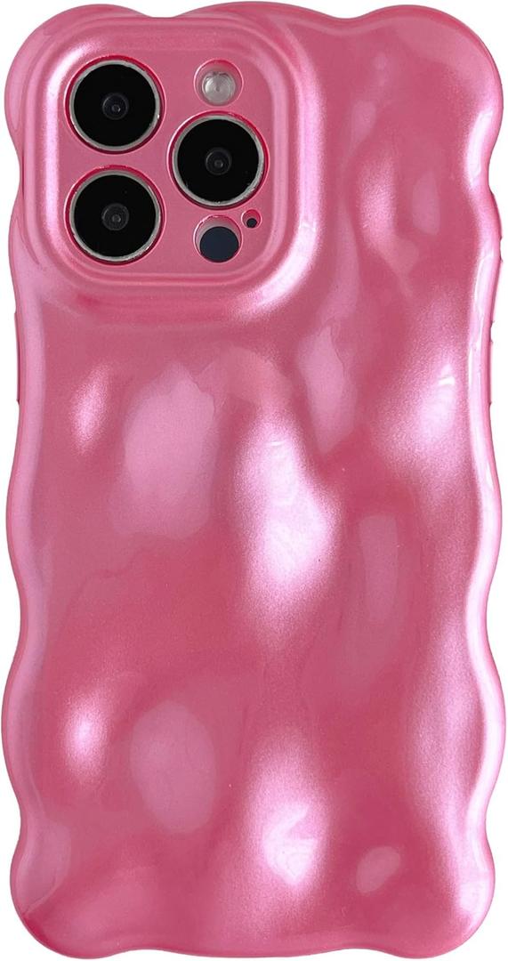 Caseative for iPhone 15 Pro Max Case,Water Ripple Wave Meteorite Bubble Pattern Chrome Plating Electroplated Candy Color Soft Compatible with iPhone Case (Light Pink,iPhone 15 Pro Max)