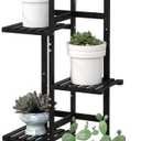 Laiensia 5 Tier Bamboo Plant Stand Rack 6 Potted Multiple Flower Pot Holder Shelf, Indoor&Outdoor Planter Display Shelves for Patio Garden, Living Room, Corner Balcony and Bedroom,Black