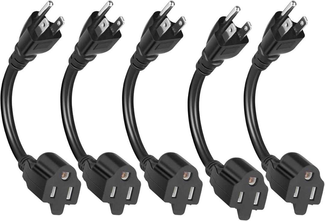 KUNLUN 5 Pack Short Extension Cord, 3 Prong 8-Inch Small Extension Cord Outlet Saver 16AWG/13A for Indoor Outdoor Use, NEMA 5-15P to NEMA 5-15R Power Extension Cable
