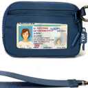 Keychain Wallet for Women Mini Zip Card Holder with ID Window Coin Purse Detachable Wristlet Small Wallets navy blue