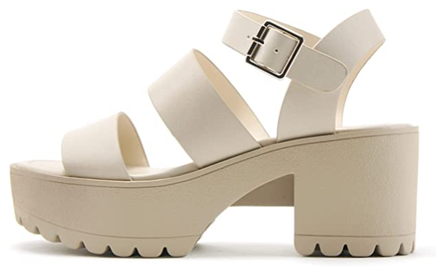 Soda ACCOUNT ~ Women Open Toe Two Bands Lug sole Fashion Block Heel Sandals with Adjustable Ankle Strap size 8
