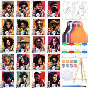 Sherr 140 Pcs 20 Set Pre Drawn Canvas Kit for Painting Craft Sip and Paint Kit for Adults Pre Printed Canvas Painting Favor for Virtual DIY Birthday Gifts Adult's Date Party(Cool Gentlemen and Lady)