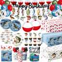 Fishing Birthday Party Decorations, All-in-1 Fishing Party Decorations with Balloons Fish Plates Napkins Cake Toppers Honeycombs Tablecloths and Banner Ofishally One Birthday Decorations, Serve 24