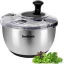 Stainless Steel Salad Spinner, 4.2 Qt Vegetable Washer, BPA-Free Lettuce Dryer with Crank Design, Dishwasher Safe, Non-Slip Base - Transparent Lid