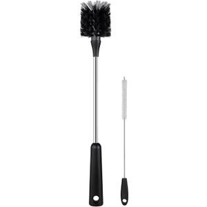 Water Bottle Brush with Straw Cleaner, 15 Inches Stainless Steel Handle Baby Bottle Brush Cleaner, Kitchen Scrub Cleaning Brushes for Cup, Wine Glasses, Coffee Mugs, Tumblers, Wine Decanters, Black