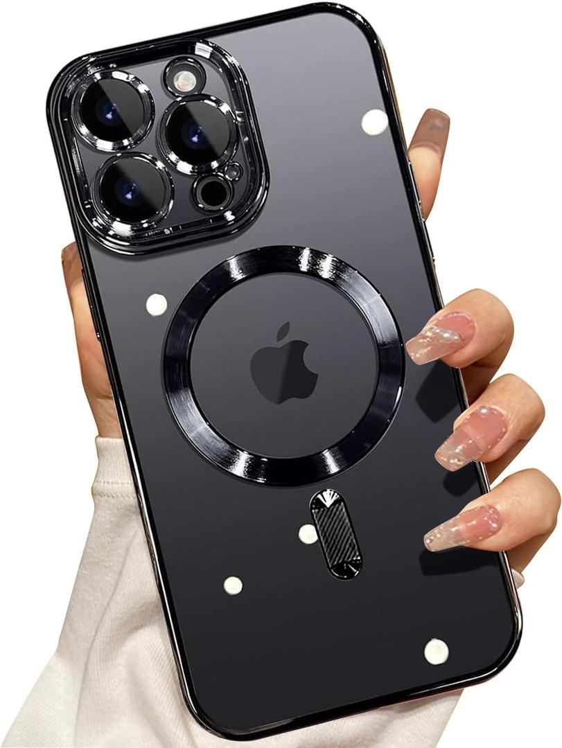 Misscase Compatible with iPhone 13 Pro Case MagSafe with Camera Lens Protector,Full Protection Clear Magnetic Case Compatible with MagSafe Anti-Scratch Case Cover for iPhone 13 Pro Black