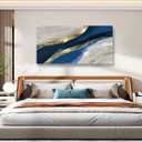 Abstract Canvas Wall Art for Living room Office Bedroom Golden Blue Wall Art Print Oil Paintings Modern Abstract River Texture Pictures Wall Decor Artwork Waterproof Ready to Hang - 20in * 40inch