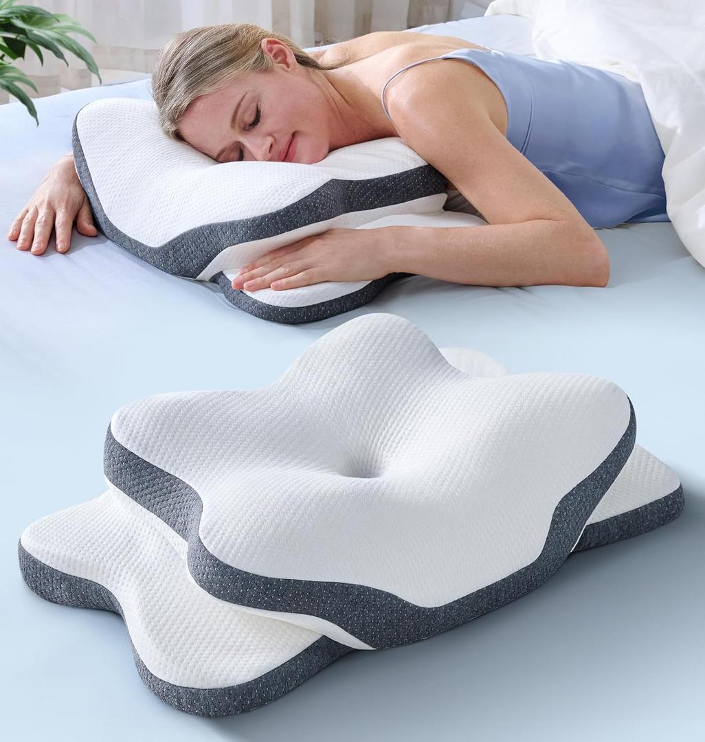 5X Pain Relief Cervical Neck Pillow for Neck Support, Ergonomic Cooling Side Sleeper Pillow for Sleeping, Odorless Contour Memory Foam Pillows, Orthopedic Bed Pillow for Side Back Stomach Sleeper, Queen