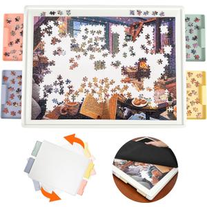 1000 Pieces Rotating Plastic Puzzle Board with Drawers and Cover, 30"x22" Portable Spinning Jigsaw Puzzle Table for Adults, Upgraded Lazy Susan, Ideal Gift for Mum