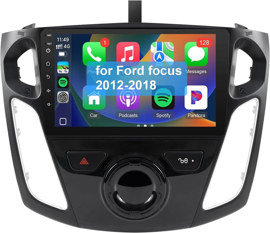 Leadfan Car Radio for Ford Focus 2012-2018 Stereo with Wireless Carplay Android Auto, 9'' Touchscreen for Ford Focus GPS Navigation Bluetooth WiFi Rear Camera FM Mirrorlink Split Screen SWC