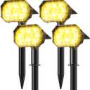 Brightown Solar Lights Outdoor with 58 LED & Auto ON/Off, IP67 Solar Spot Lights Outdoor with 3 Light Intensities. 2-in-1 Outdoor Solar Lights for Yard, Gardens, Flag and Pathways. 4Pcs (Warm White)