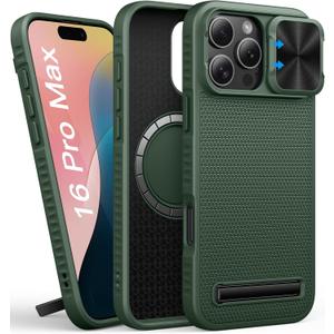 BXYJY for iPhone 16 Pro Max Case Slim Compatible with MagSafe, Magnetic with Stand, Military-Grade Protection, Built-in Slide Camera Cover, Men Women Protective Phone Case for iPhone 16 Pro Max, Green