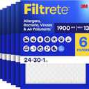 Filtrete 24x30x1 AC Furnace Air Filter, MERV 13, MPR 1900, Premium Allergen, Bacteria & Virus Filter, 3-Month Pleated 1-Inch Electrostatic Air Cleaning Filter, 6-Pack (Actual Size 23.81x29.81x0.78 in)