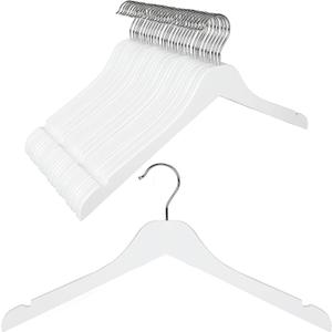 TOPIA HANGER White Wooden Hangers 30 Pack, 0.28 inch Slim Wood Clothes Hanger with Flat Design and Smooth Notches, Lightweight & Durable Space Saving Hangers for Shirt, Coat, Camisole-CT31W, 30 PCS