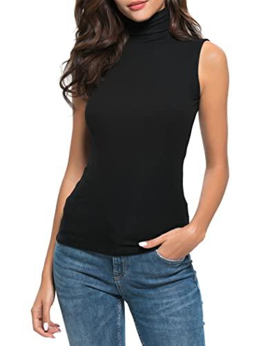 Nasperee Women Sleeveless Mock Turtleneck Tank Tops Slim Fit Stretchy Layer Tee Shirts(Size XL)