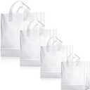 Weewooday 100 Pcs Frosted Plastic Gift Bags with Handles for Small Business Clear Shopping Bags with Cardboard Bottom,4 Sizes(Clear)