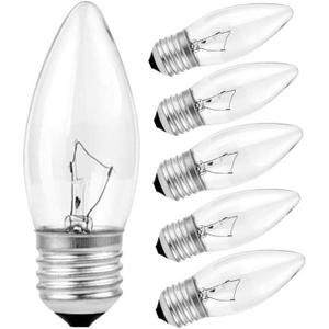 6-Pack 60W Incandescent Chandelier Light Bulbs, E26 Base Clear Torpedo Tip Candle Bulbs, Dimmable Warm White for Dining Room, Ceiling Fan Lighting