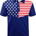 Men's Patriotic Polo Shirts Moisture Wicking Short Sleeves 4th July American Flag Golf Tennis Shirt Casual T-Shirt (L, Blue)