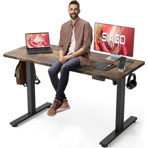 SIAGO Electric Standing Desk Adjustable - 55 x 24 Inch Sit Stand up Desk with Cable Management - 3 Memory Preset Adjustable Height Table (Rustic Brown)