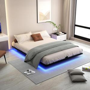 Queen Floating Bed Frame with LED Lights - Modern Metal Platform Bed Frame - Noise Free No Box Spring Needed and Easy Assembly,60W x 80L in