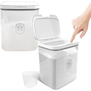 2 Pack 5.5L Laundry Detergent Dispenser with One-Press Lid, Laundry Powder Container for Laundry Room Organization and Storage Pod and Airtight Dishwasher Pod Holder for Bead Powder