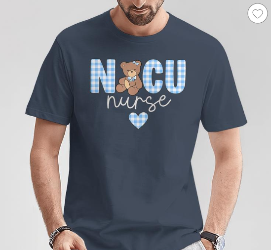 NICU Nurse Bear Funny Nursing Girls Women Scrub Gingham T-Shirt, Medium