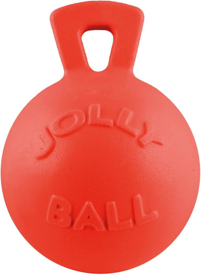 Jolly Pets Tug-n-Toss Heavy Duty Dog Toy Ball with Handle, 4.5 Inches/Small, Orange