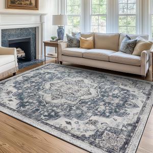 SONGMICS HOME Area Rug, 5x7 ft Rug for Bedroom, Non-Slip Carpet, Traditional Vintage Style, Home Decor, for Living Room, Kitchen, Entryway, Dining Room, Machine Washable, Dove Gray UTAR036G01 (5'W x 7'L)