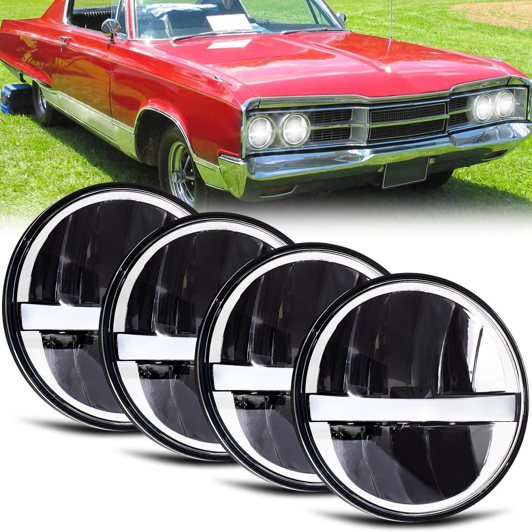 5 3/4'' 5.75" Round white LED Headlights 4pcs H4 HI/LO Beam DRL Compatible for Jeep Wrangler GMC K15/K1500 K25/K2500 K35/K3500 Pickup Suburban Buick Electra