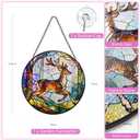 Stained Glass Window Hanging, Deer Circular Sun Catcher Ornament with Chain & Suction Cup, Suncatcher for Garden Door Home Decor, Birthday Gifts for Women Men Mom 7.8 in