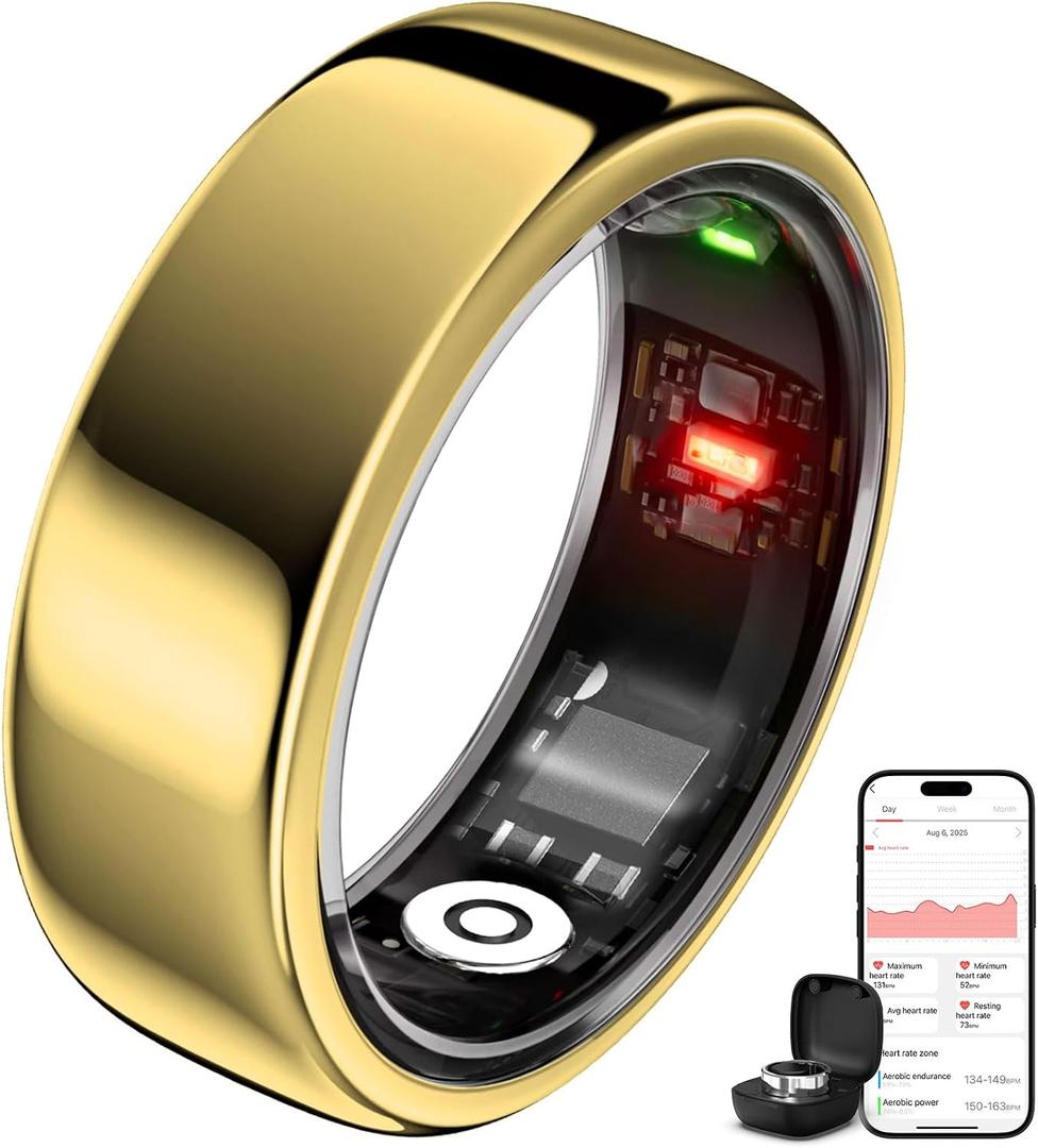 Smring Smart Ring, Fitness Tracking Ring, Heart Rate Monitor Health Tracker for Women/Men, IP68No SubscriptionSleep Tracker for iPhone and Android, Up to 10 Days of Battery Life (Gold, #12)