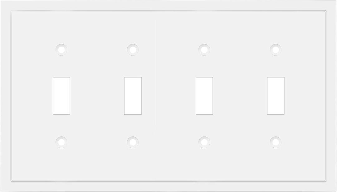 Henne Bery Modern Edge Decorative Wall Plate Switch Plate Outlet Cover, Durable Solid Zinc Alloy (Quad Toggle, White)