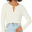BCBGeneration Women's Fitted Crop Top Long Sleeve Shirring Deep V Neck Shirt, Medium