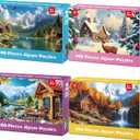 4-Packs 100 Piece Puzzles - Four Seasons Scenery Large Piece Puzzles for Senior Adults Kids Puzzle Ages 5-8 Jigsaw Puzzle for Kids Ages 4-6 6-8 8-10 Year Old Educational Toys for Girls Boys